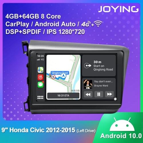 JOYING Android 10.0 System 9 Inch Car Video Player Octa Core GPS/WiFi/Bluetooth/Fast Boot For Honda Civic 2012-2015(Left Drive)