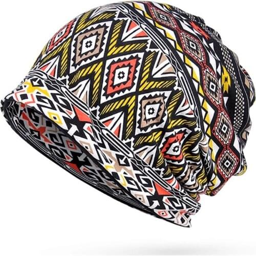 Beanies Cap Scarf Adult Geometric Printed Sunshade Breathable Elastic Cotton Hat Neck Warmer Travel Headwear