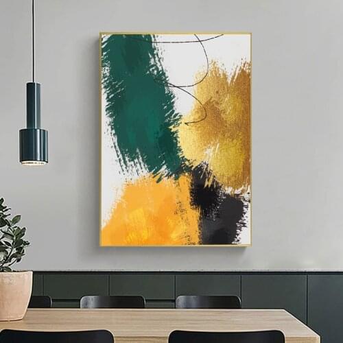 Modern Abstract Paintings Green Yellow Graffiti Splash Ink Wall Art Canvas Poster Decorative Prints Wall Painting for Bedroom