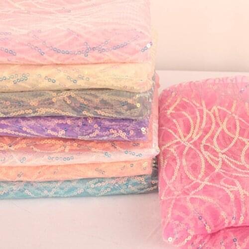 Wave Laser Shiny Sequin Mesh Sewing Fabric For Dress Guipure Saris Accessories 1m*1.5m