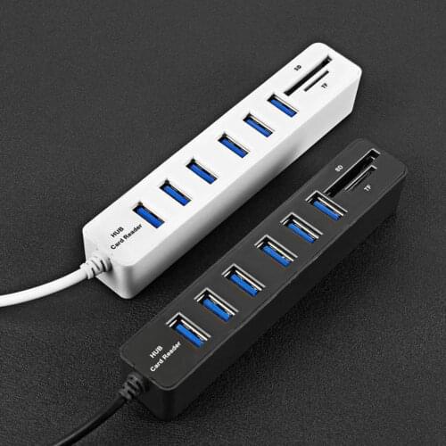 USB Hub 2.0 Multi USB 2.0 Hub USB Splitter High Speed 6 Ports Hub TF SD Card Reader All In One Computer Extension Hub Accessory