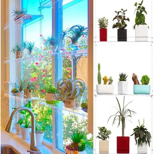Bathroom Or Kitchen Window Plant Shelf Hanging Shelf Plant Shelves Lightweight Transparent Plant Stand Indoor Garden Decor 2021