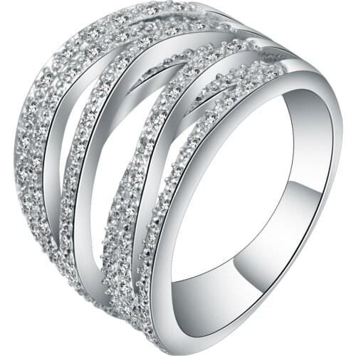 Hainon 2017 Fashion Rings for Women Multilayer Vintage Silver Color Cross Double X Ring Zirconia Micro Paved Wedding Jewelry