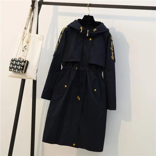 2019 Autumn Winter Long Trench Coats Large Size Womens Navy Overcoats Female Windbreaker Loose Casual Hooded Outerwear 4XL R783