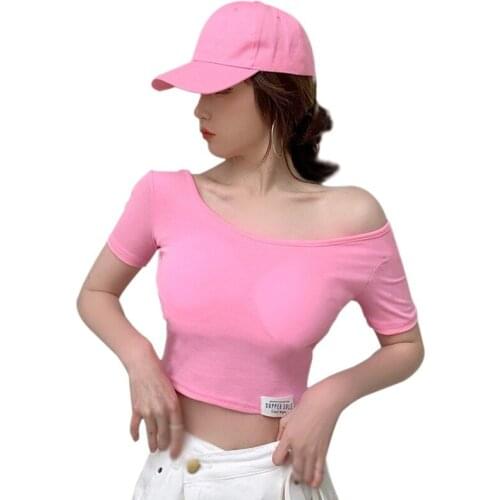 Korean Style Women Short Sleeve Crop Top T-Shirts O Neck Short T Shirt Female Summer Solid Color Casual Tee