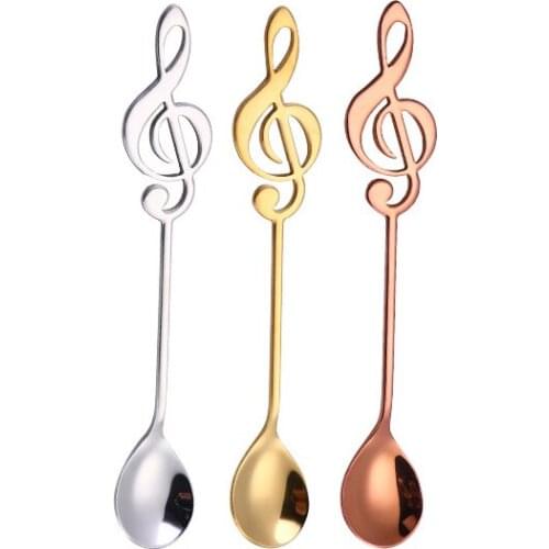 1pcs Music Golden Teaspoons for Coffee Long Teaspoon Shovel Stainless Steel Teaspoon Tableware Kitchen Dining Bar Home Garden