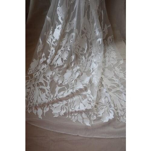 1 yard heavy embroidered off white french lace fabric high quality ivory embroidered lace fabric bridal lace fabric