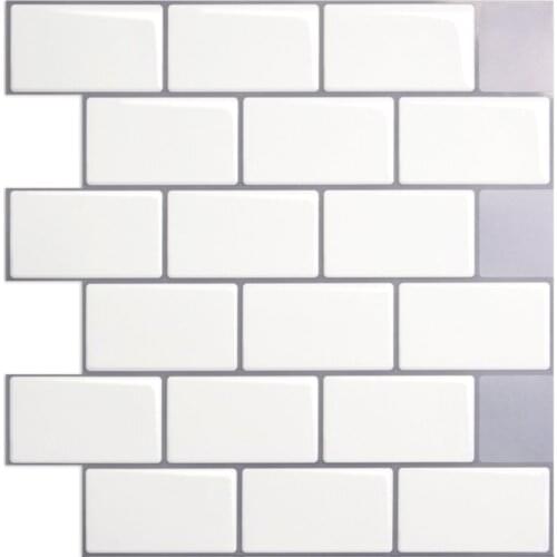 White Subway Gray Grout Peel and Stick Backsplash Kitchen Self Adhesive Wall Tile 10 PCS