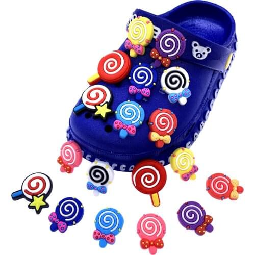 100PCS Wholesale Mix Cartoon Lollipop Icon Croc JIBZ Decoration Colorful Accessories For Wristband Backpack PVC Shoes Charms