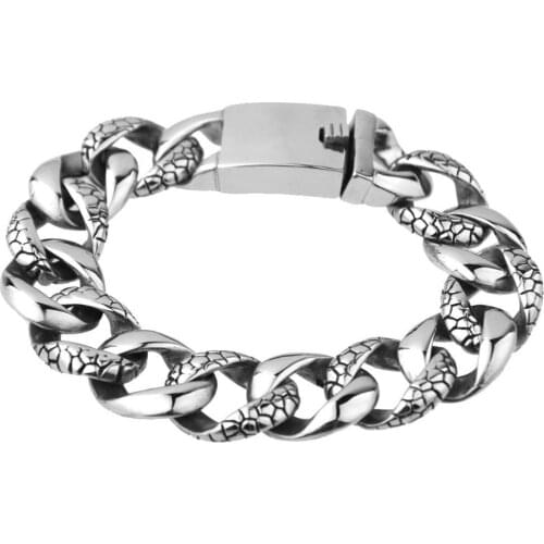 18mm Mens Bracelet Silver Color 316L Stainless Steel Round Curb Cuban Link Chain Bracelets Male Jewelry Hot Gift for Men 21.5cm