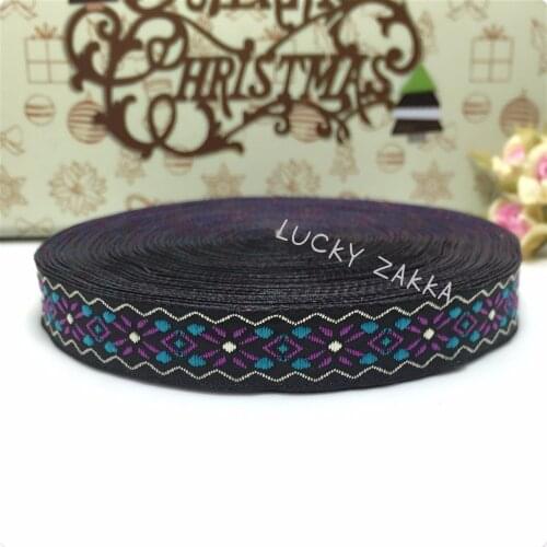 18yard/sets 5/8" 15mm 100% polyester Woven Jacquard ribbon Silver and purple flowers 3D Geometric series lace MZ15072013