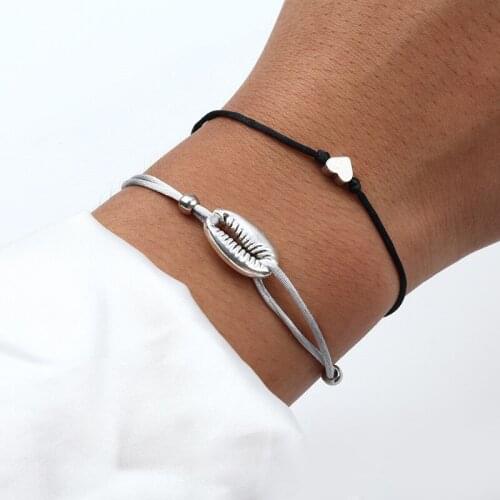 2Pcs/set Natural Shell Cowrie Bracelet Fashion Hand-woven Love Heart Friendship Charm Pulseras Bangle Femme Girl Beach Jewelry