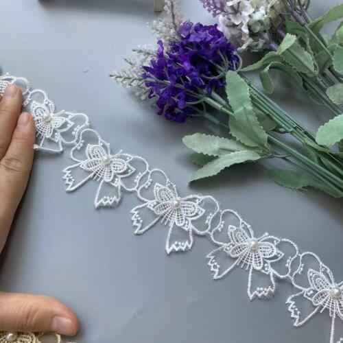 2 Yard White Lace Trim Ribbon Mesh Pearl Vivid Lovely Double Layer Bowknot Embroidered Patches Applique Fabric Wedding Supplies