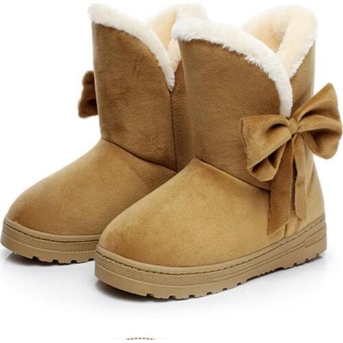 2021 Women Shoes Woman Winter Snow Boots Warm Ankle Boots Platform Rubber Female Boots Bow Plush Footwear Lady Flat Shoes