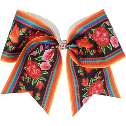 7INCH Cheer Bows Print flowers and plants Girls Hair Bows With Elastic Band For Teens Hair Band Hair Accessories 20PCS