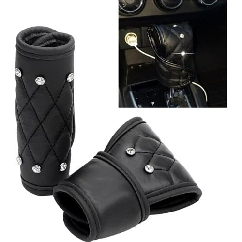 Car Gear Shift Knob Cover Handbrake Hand Brake Gear Decoration Padding Diamond Leather Kit Caravan Off Road 4x4 Auto Accessories