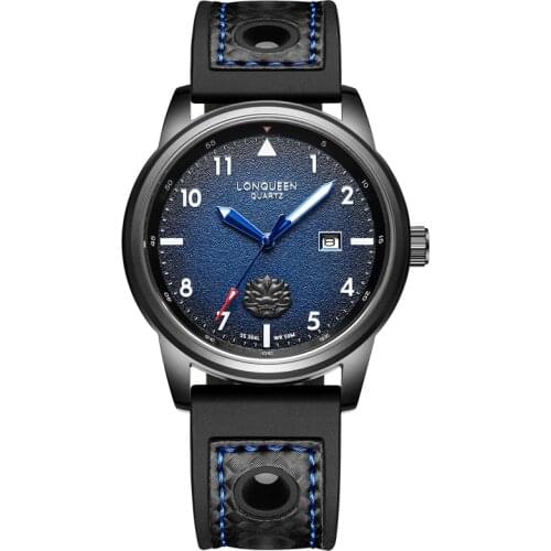 2020 Hot Sell Mens Watch Wrist LONQUEEN Sapphire men Watch Quartz Date Watch for men Silicone Watchband Luxury Box Dropship