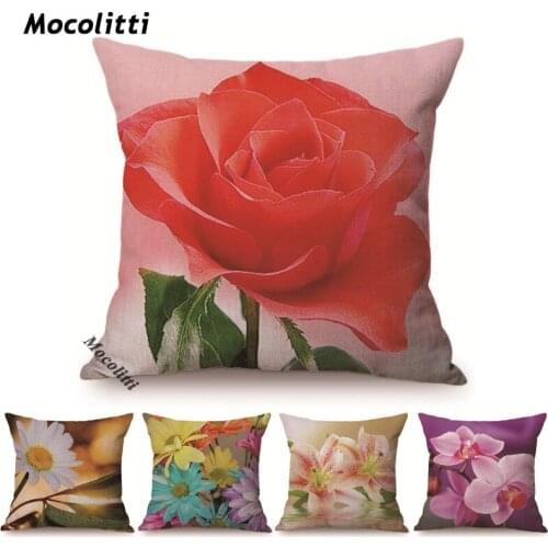 Red Rose Floral Summer Plant Flower Harmony Home Art Decoration Throw Pillow Case Sofa Cotton Linen Cushion Cover Case Almofadas