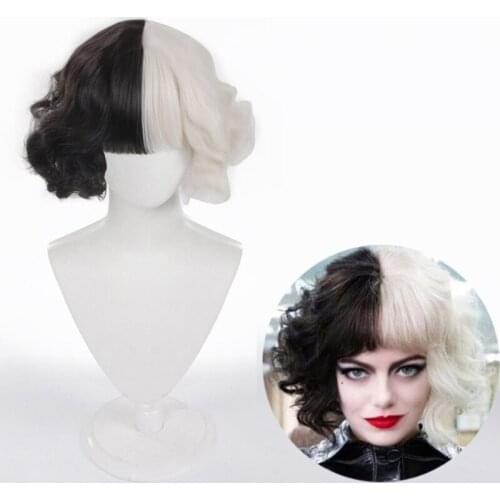 Cruella De Vil Kuila Half Black Half A Hundred Small Short Curly Cosplay Wig
