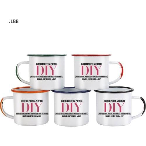Color handle and side port Enamel Coffee Mug Cup customize picture Creative gifts for Lovers Friends Family Creative Coffee Mug