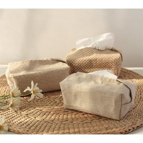 Japanese Style Jute Napkin Holder Creative Living Room Dining Table Tissue Box Container Portable Home Car Paper Towel Dispenser