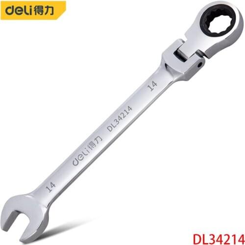 Deli DL34214 Movable Head Combination Wrench Specification 14mm Ratchet WrenchChrome Vanadium Steel Material Hand Tools Polished