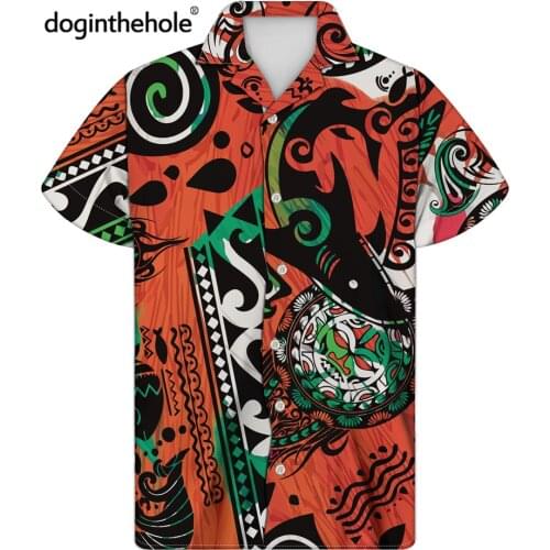 Doginthehole Mens Casual Short Sleeve Shirt 2021 Fashion Hawaii Shirts Polynesian Tribal Print Loose Beach Tops chemise homme