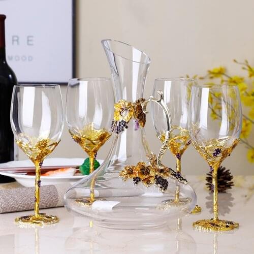 Enamel-colored Lead-free Crystal Wine Glass Decanter Set Creative Wine Goblet High-end Wedding Gift