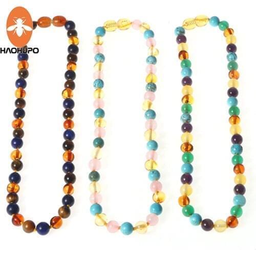 HAOHUPO 16 New Amber Bracelet/Necklace for Baby Mom Baltic Amber Bead Women Jewelry Gift Natural Amber with Gemstone Supplier