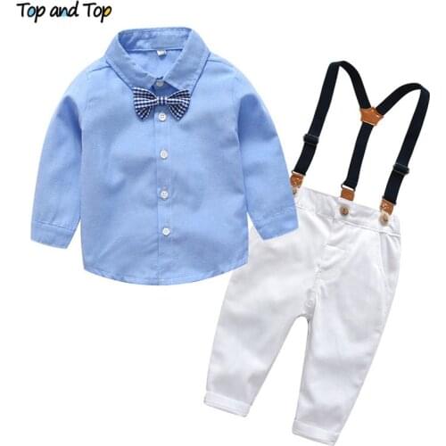 Top and Top Boys Gentleman Clothing Sets Autumn Kids Formal Suits Long Sleeve Shirt+Suspenders Trousers Casual Boy Clothes