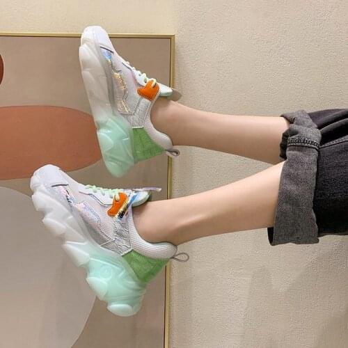 2021 New Summer Fashion Womens Round Toe Tennis Breathable Shoes Mixed Colors Casual Female Sneakers Modis Cross Lace Up