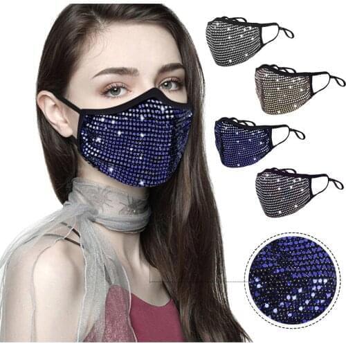 Unisex Adult Face Masks Reusable Outdoor Dustproof Solid Color Masquerade Rhinestone Crystals Party Mask Mascarillas Маски