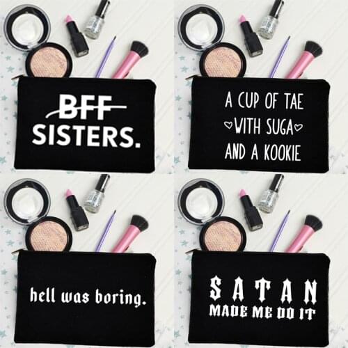 Fashion Simple English Letters Cute Fun Cosmetic Bag Reusable Makeup Organizer Cosmetic Bag Travel Reusable Canvas Makeup Bags