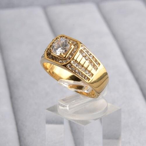 High Stainless Steel MenS Cubic Zirconia Gold Plating Domineering Wedding Ring Wholesale Drop shipping