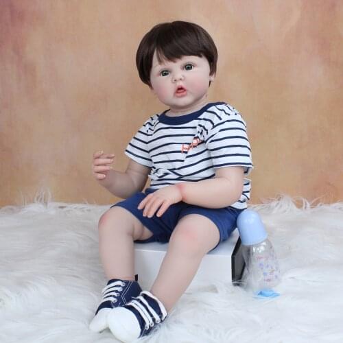 BZDOLL 60cm Soft Silicone Reborn Toddler Boy Doll For Girl 24 Inch Cloth Body Baby Lovely Birthday Gift Play House Toy
