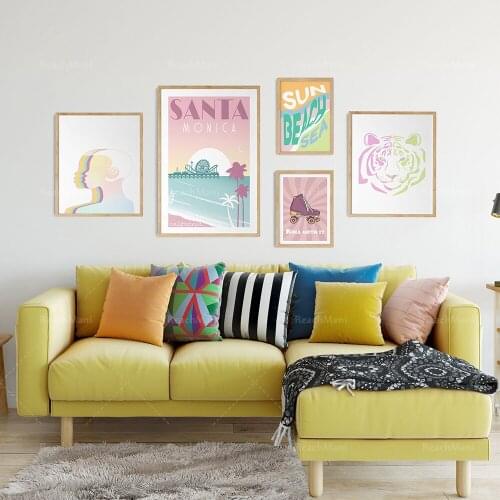 Retro Wall Art Trendy Teen Room Wall Art Prints, Colorful Poster Bundle, Purple And Pink Posters, Dorm Wall Decor Gallery Wall