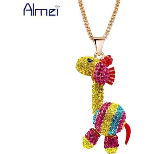 Almei Fashion Santa Claus Cute Zebra Dunky Giraffe Enamel Big Pendant Long Necklace Rose Gold Color Sweater Chain Necklaces