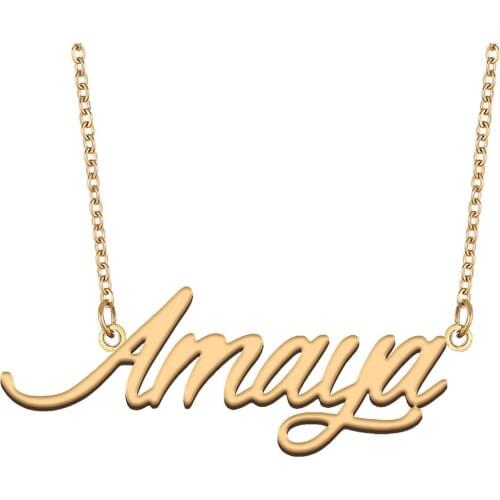 Amaya Name Necklace for Women Stainless Steel Jewelry 18k Gold Plated Alphabet Nameplate Pendant Femme Mother Girlfriend Gift