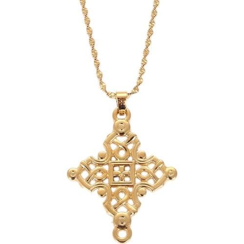 Fashion Gold Color Cross Pendant Necklaces for Women Men Ethiopian Crosses Charm Religion Jewelry Gifts