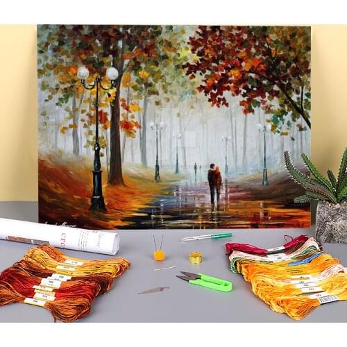 Foggy Morning In The Park Printed 11CT Cross Stitch Patterns Embroidery DMC Threads Knitting Craft Hobby Painting Different