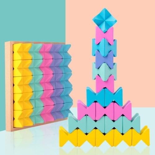 Colorful Wooden Granular Blocks DIY Building Construction Interactive Kids Toy Toddler Early Education Cognition Toys