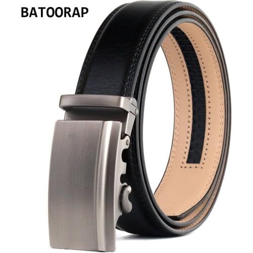 BATOORAP Men Belt Genuine Leather Luxury Brand Waist Strap Male Fashionable Belt Black 110-130 CM Automatic Buckle BA-RQS02