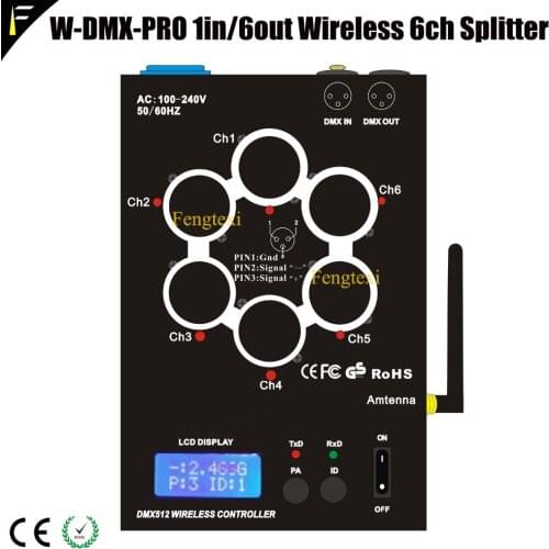 Stage Lighting Wireless 6 DMX512 Splitter 2.4G 1 Input 6 Output Signal 6CH Way DMX LCD Splitter Amplifier (Hanging type)