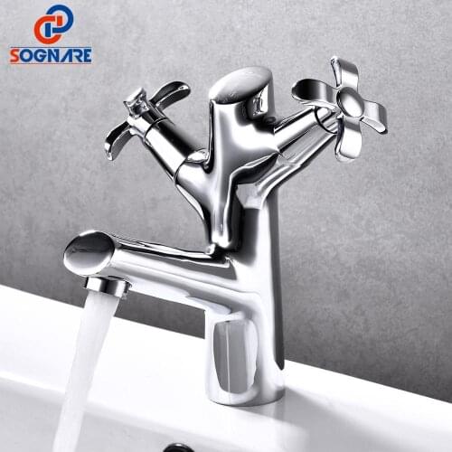 SOGANRE Bathroom Faucet Solid Brass Basin Mixer Bathroom Accessories Tap Cold Hot Bathroom Sink Basin Mixer Tap Crane Torneira