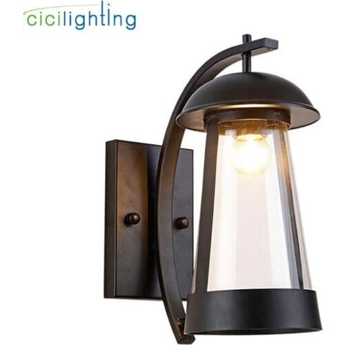 Modern Clear Glass Shade Outdoor Wall Lamp Villa Balcony Porch Corridor Wall Sconce Gateway Yard Street Garden Black Fence Light