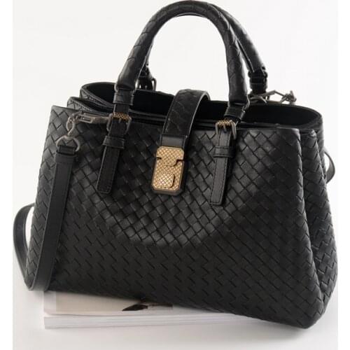 2019 Latest Fashion Designer Women Genuine Leather Handbag Import Cowhide Handmade Woven Shoulder bag Big Capacity Rome Bag