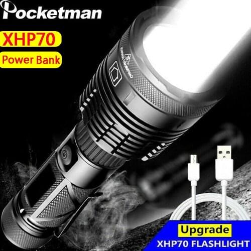 25000LM Strong Power XHP70 LED Flashlight USB Rechargeable Torch Waterproof Flashlight Camping Hand Light Use 26650 Battery