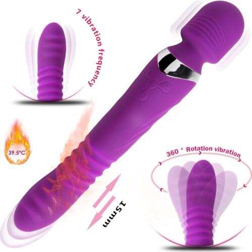 Heating Telescopic Wand Vibrator Dual Motor Rotating G Spot Vibrator Vagina Clit Massager Female Masturbator Sex Toys for Women