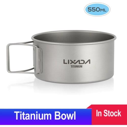 Titanium Bowl with Folding Handles Camping Bowl Dinner Food Container Outdoor Pan for Outdoor Camping Hiking Backpacking