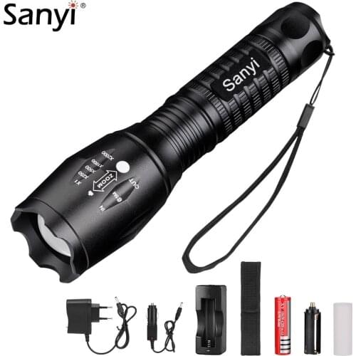 LED Flashlight Ultra Bright XML T6 Torch Camping Light 5 Switch Mode Zoomable Focus Bicycle Light use Rechargeable 18650 Battery